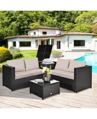 4 PCS Patio Rattan Furniture Set with Cushions for Garden and Backyard