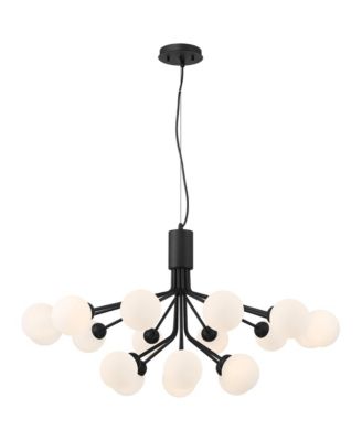 Davina Black Sputnik Chandelier 34 1/2" Wide Mid Century Modern LED White Shades 18-Light for Dining Room