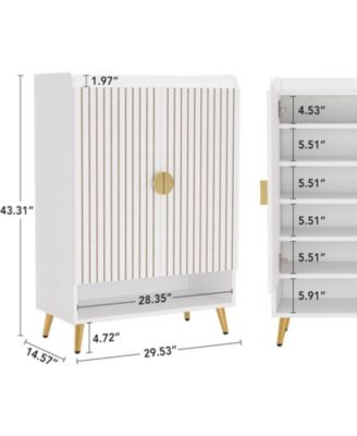 Shoe Cabinet with Doors, 6-Tier Shoe Storage Cabinet with Adjustable Shelves, Wooden Shoes Rack Shoe Storage Organizer for Entryway