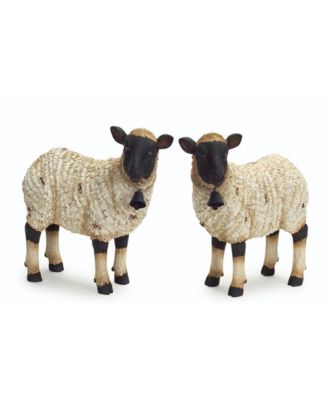 Rustic Standing Sheep Figurine With Bell Accent - Set of 2