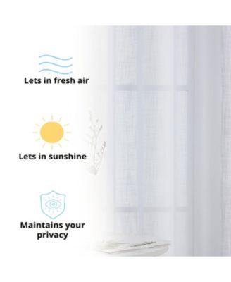 Abbey Faux Linen Textured Semi Sheer Privacy Sun Light Filtering Transparent Window Grommet Curtain Panels, Set of 2