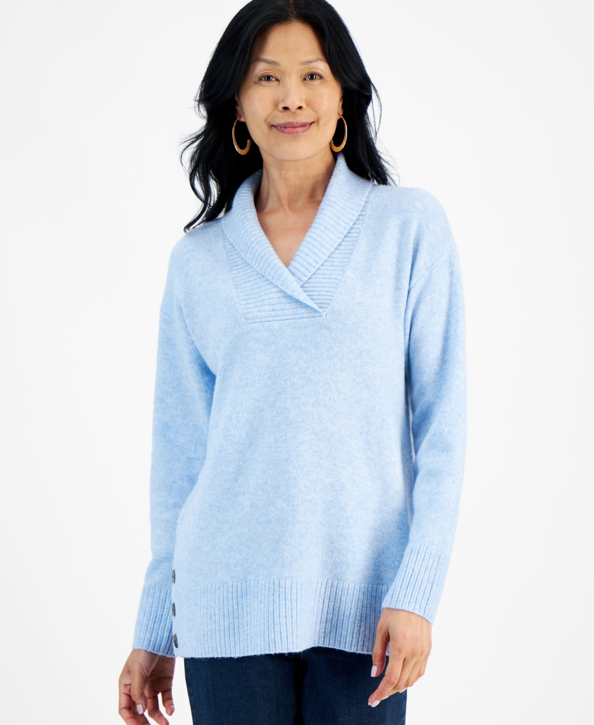 Style & Co Women's Shawl Collar Button-Hem Tunic Sweater, Created for Macy's