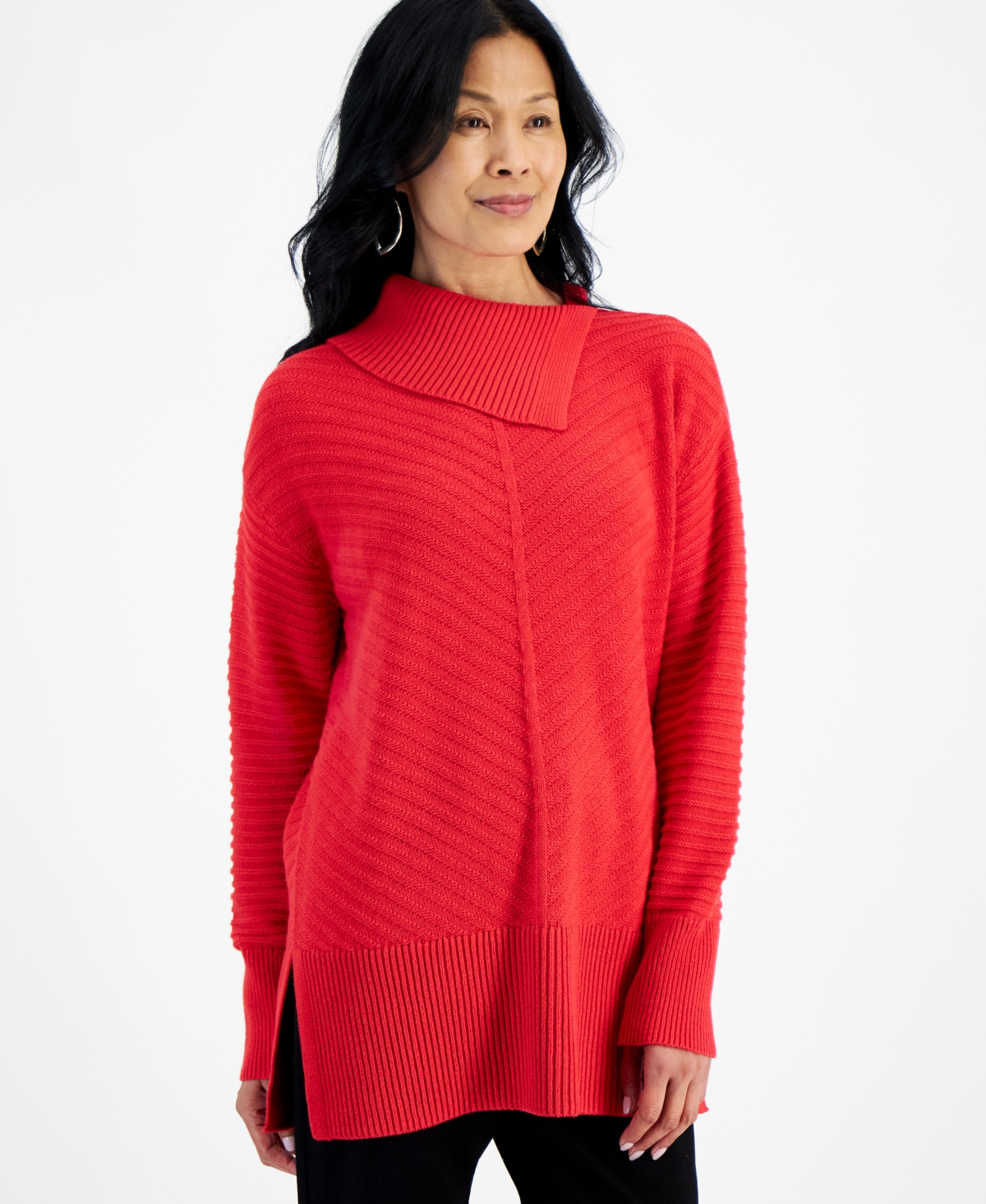 Style & Co Petite Envelope-neck Side-slit Tunic Sweater, Created For Macy's In Tango Red