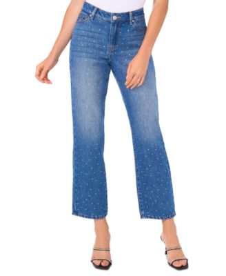 CeCe - Women's Embellished Wide-Leg Jeans