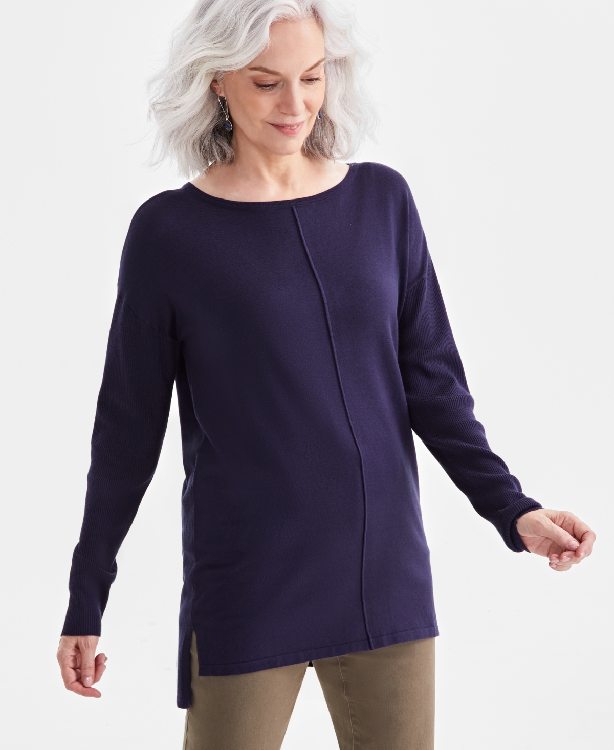 Women's Seam-Front Boat-Neck Tunic Sweater, Created for Macy's - Berried Treasure