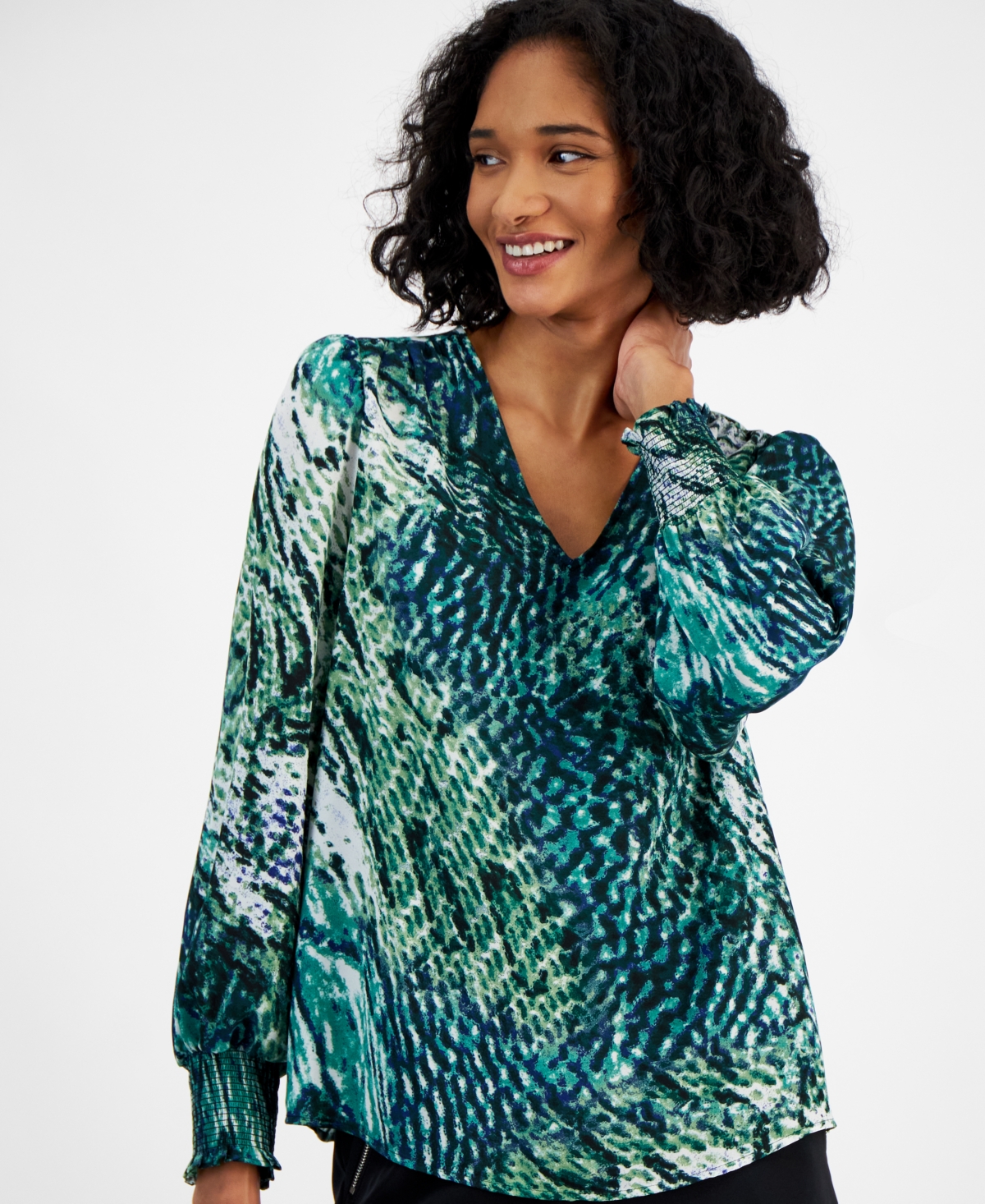 Bar Iii Women's Long-Sleeve V-Neck Blouse, Created for Macy's