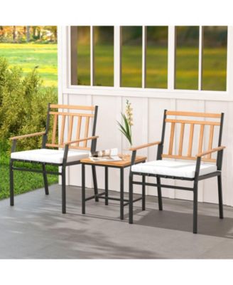 3 Pieces Outdoor Furniture Set Acacia Wood Patio Conversation Set with Cushions