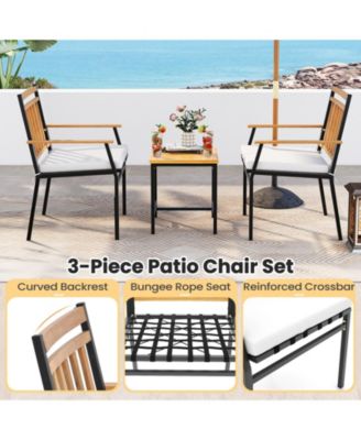 3 Pieces Outdoor Furniture Set Acacia Wood Patio Conversation Set with Cushions