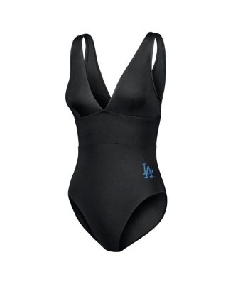 Women's Black Los Angeles Dodgers Palm Modern V-Neck One-Piece Swimsuit