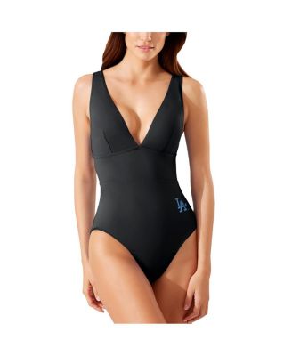 Women's Black Los Angeles Dodgers Palm Modern V-Neck One-Piece Swimsuit
