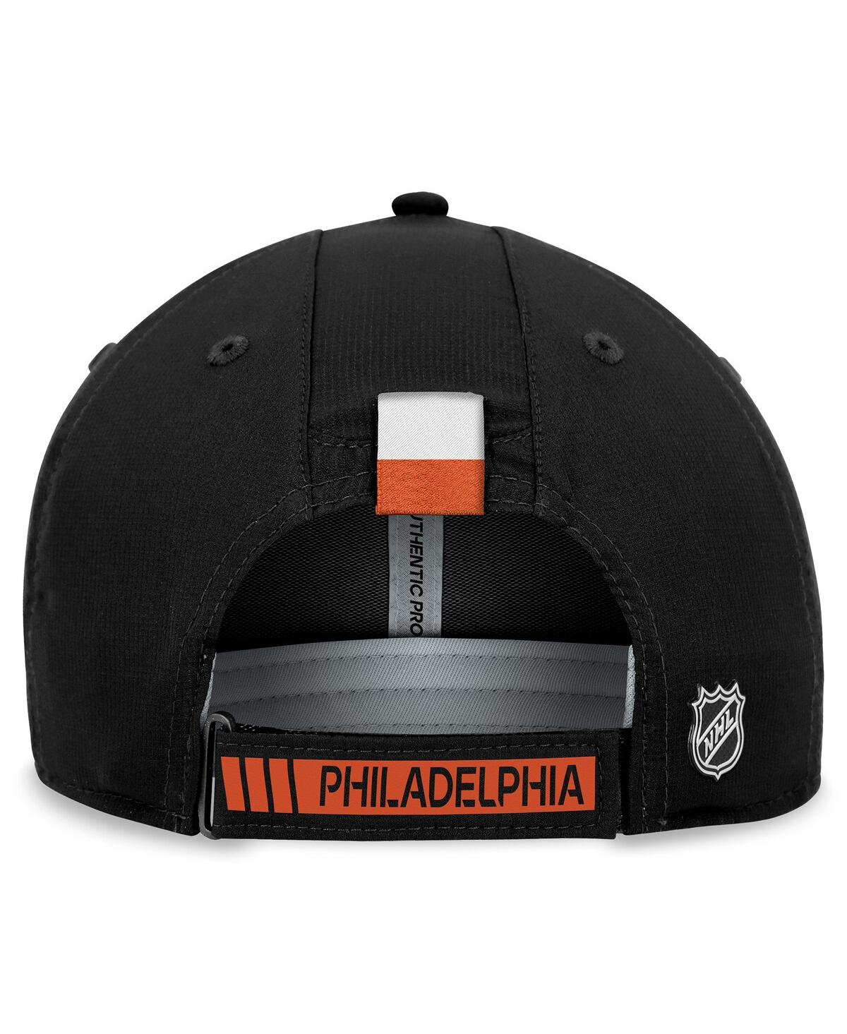 Fanatics Men's Black Philadelphia Flyers Authentic Pro Rink Adjustable Hat In Black,orange