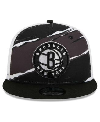Men's Black/White Brooklyn Nets Tear Trucker 9FIFTY Adjustable Hat