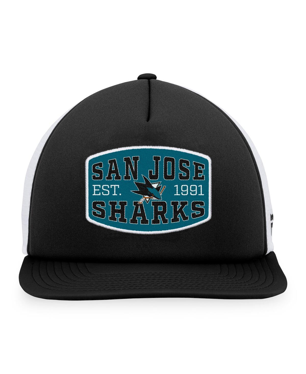 Fanatics Men's Black/white San Jose Sharks Foam Front Patch Trucker Snapback Hat In Black,white