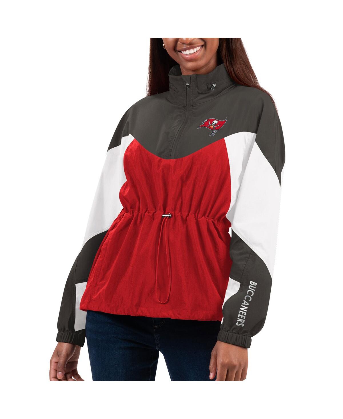 G-III 4HER BY CARL BANKS WOMEN'S RED/PEWTER TAMPA BAY BUCCANEERS TIE BREAKER LIGHTWEIGHT QUARTER-ZIP JACKET 