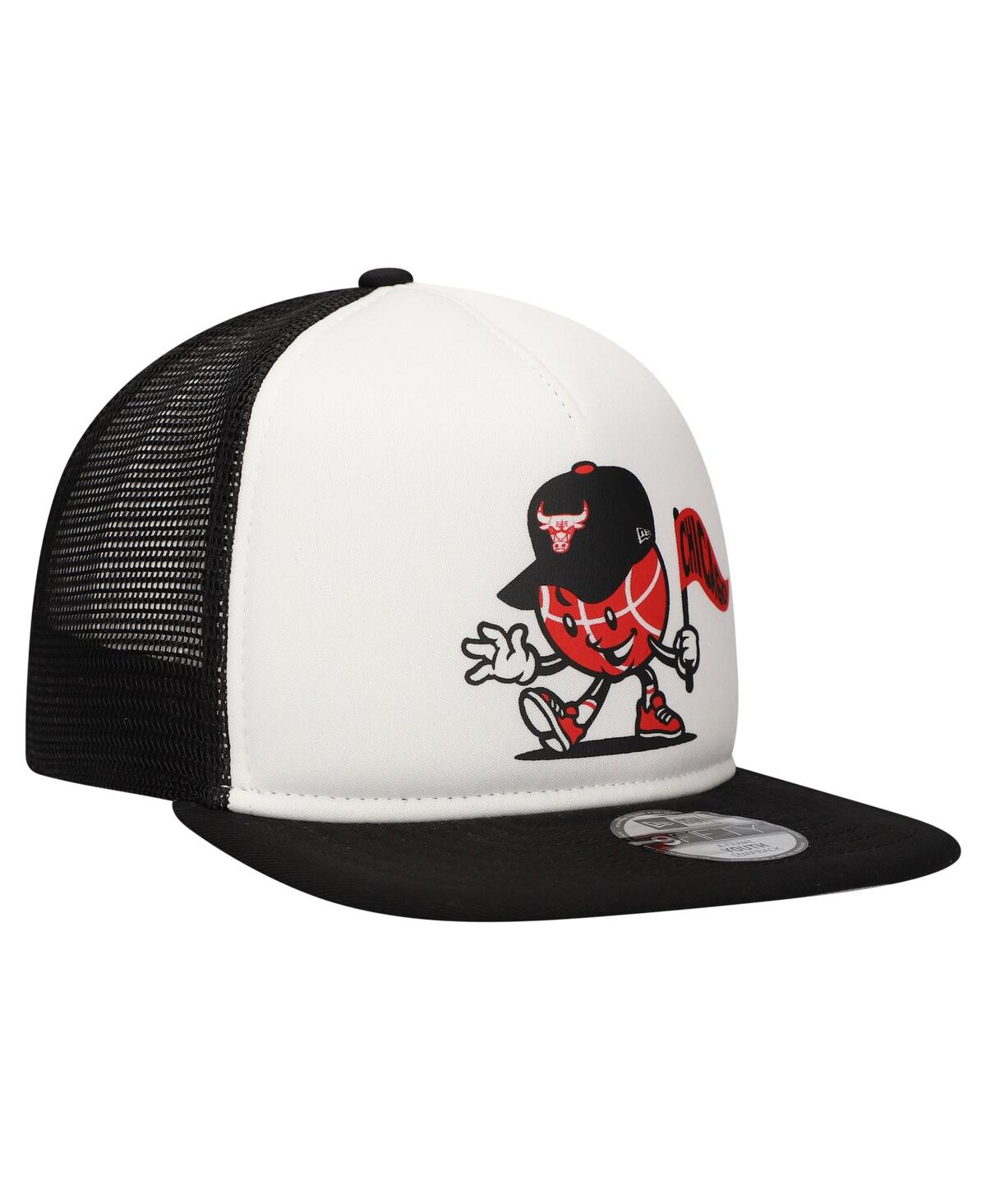 New Era Big Boys And Girls White/black Chicago Bulls Court Sport Mascot 9fifty Snapback Hat In White,black