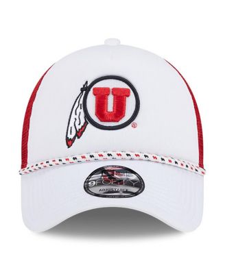 Men's White/Red Utah Utes Court Sport Foam A-Frame 9FORTY Adjustable Trucker Hat