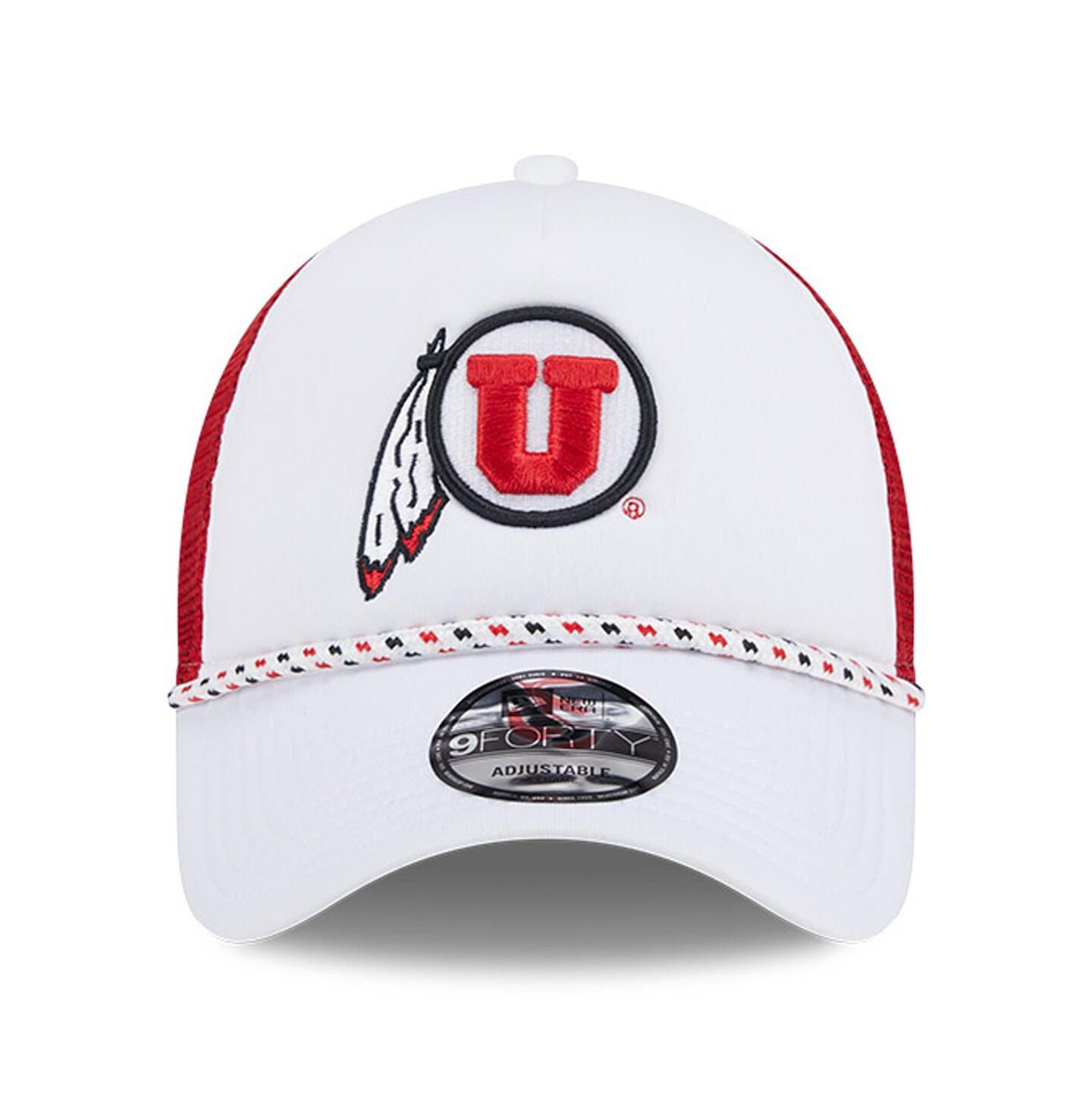 Мужская кепка New Era White/Red Utah Utes Court Sport Foam A-Frame 9FORTY Adjustable Trucker Hat — фото 2