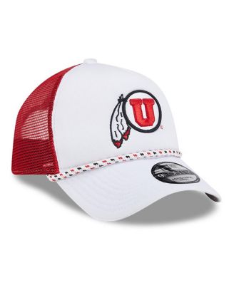 Men's White/Red Utah Utes Court Sport Foam A-Frame 9FORTY Adjustable Trucker Hat