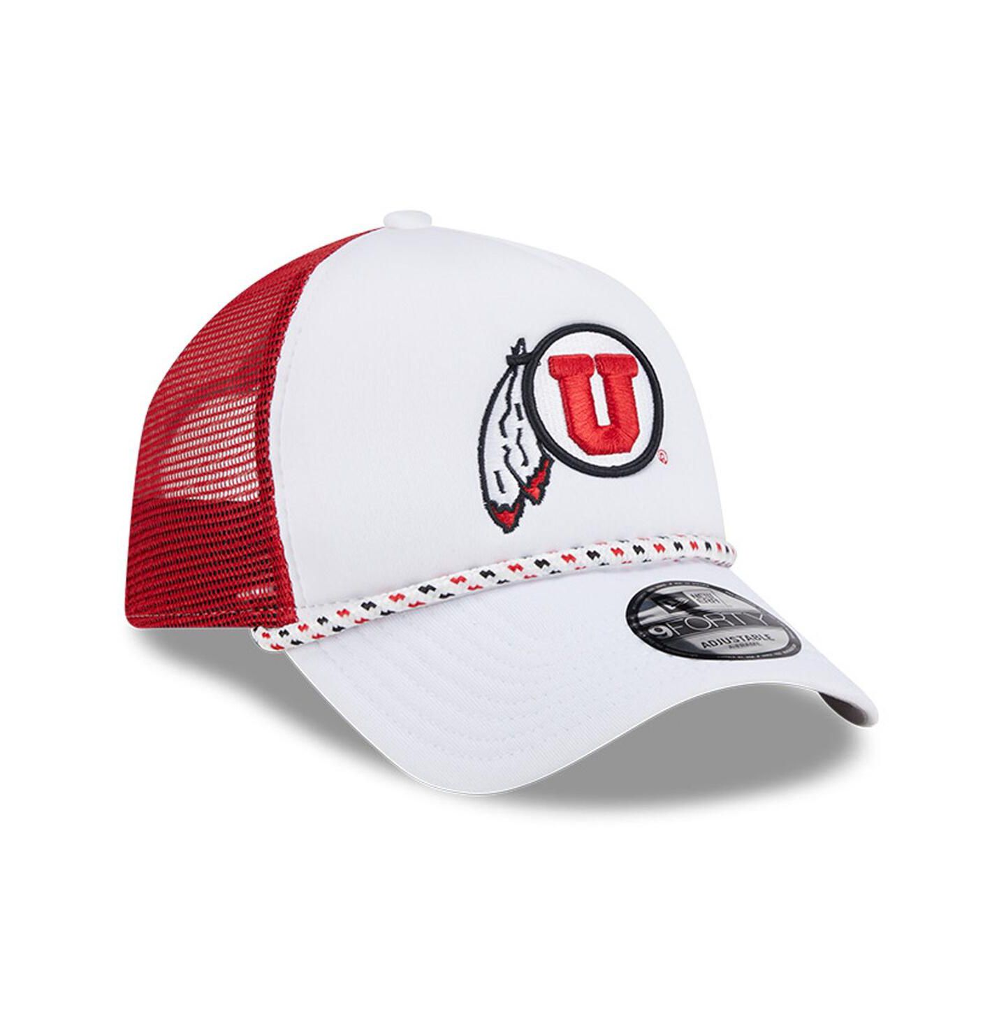 Мужская кепка New Era White/Red Utah Utes Court Sport Foam A-Frame 9FORTY Adjustable Trucker Hat — фото 3