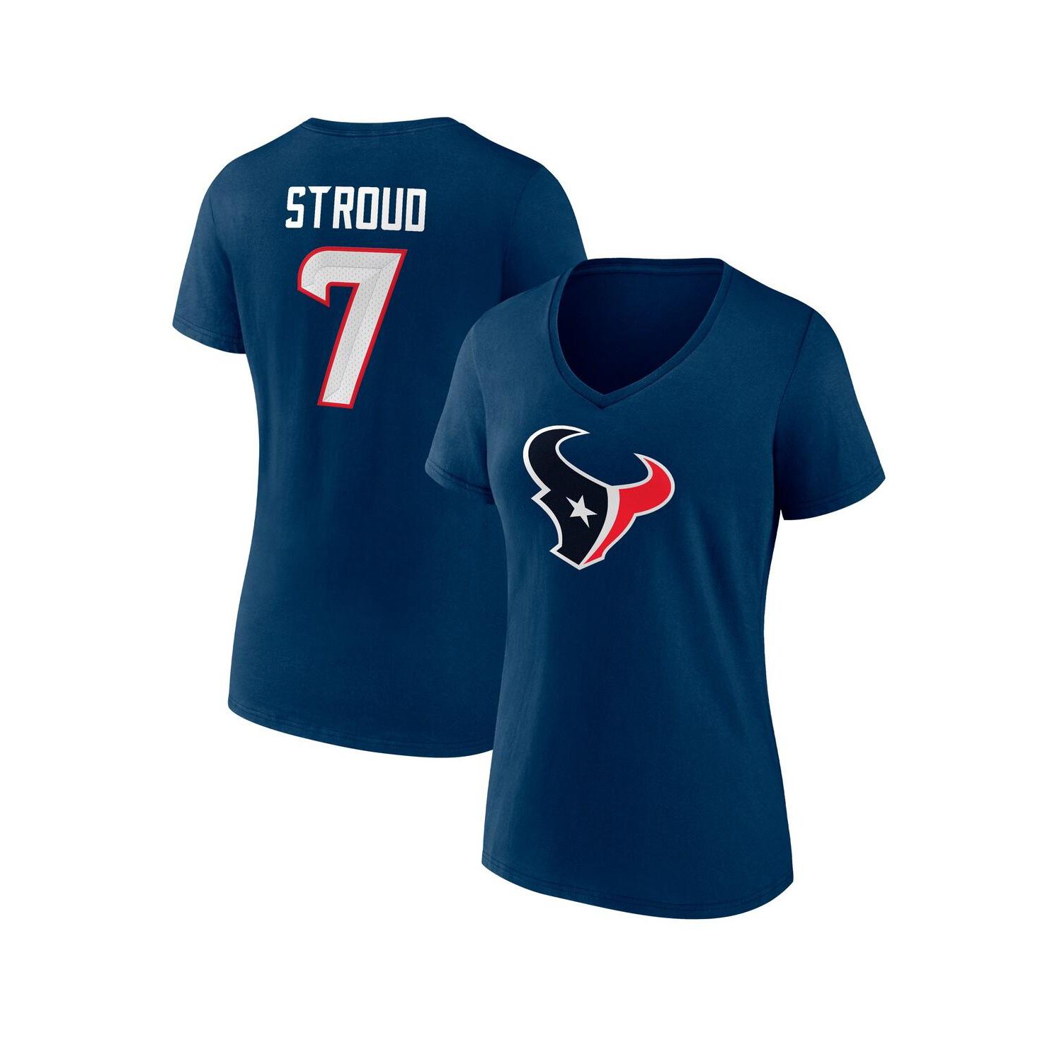 Women's C.J. Stroud Navy Houston Texans Icon Player Name & Number V-Neck T-Shirt