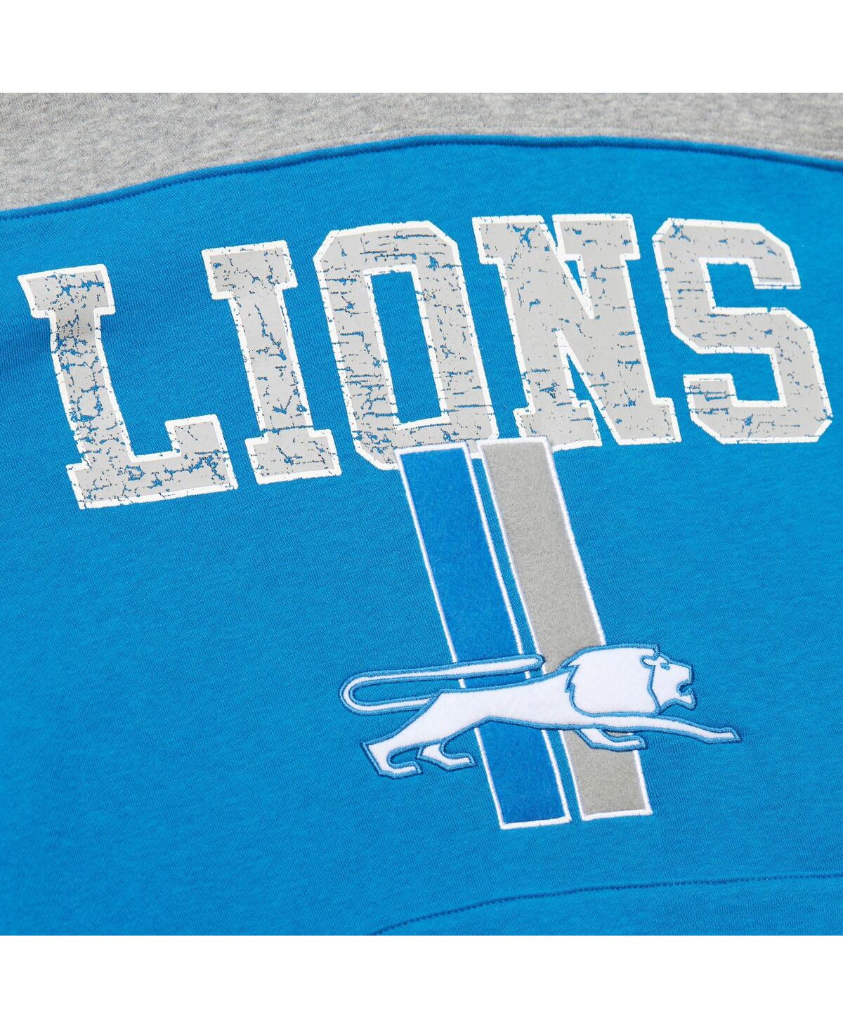 Mitchell & Ness Men'sDetroit Lions Off Field Vintage-Like Logo Short Sleeve Pullover Hoodie - Blue