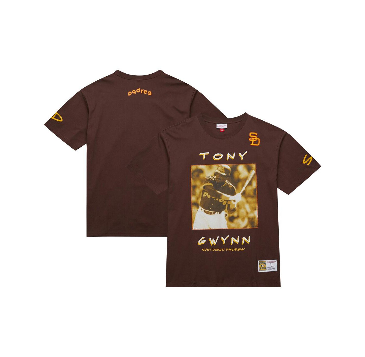 Men's Tony Gwynn Brown San Diego Padres Cooperstown Collection Heavyweight Premium Player vintage-like Logo T-Shirt