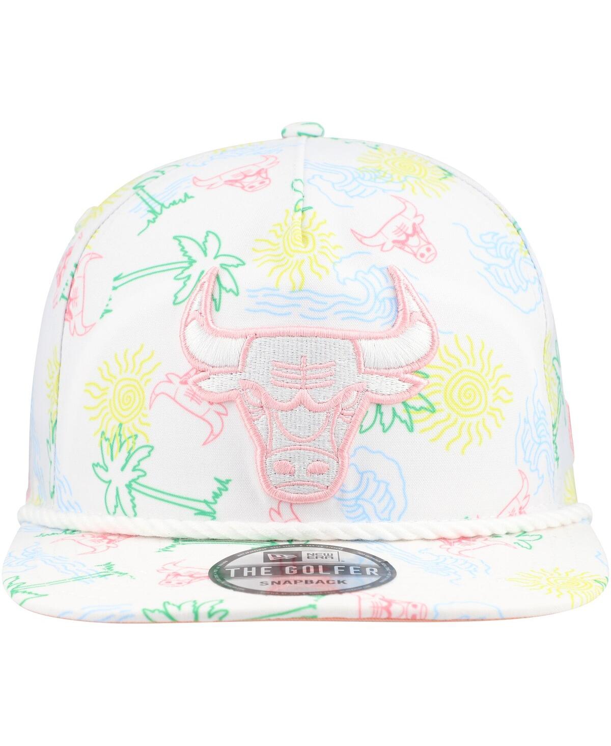 New Era Men's White Chicago Bulls Palm Trees And Waves Golfer Adjustable Hat In White