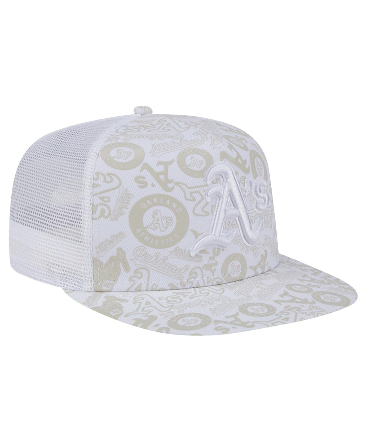 New Era Men's White Oakland Athletics Logo Dunes A-frame Trucker 9fifty Snapback Hat In White
