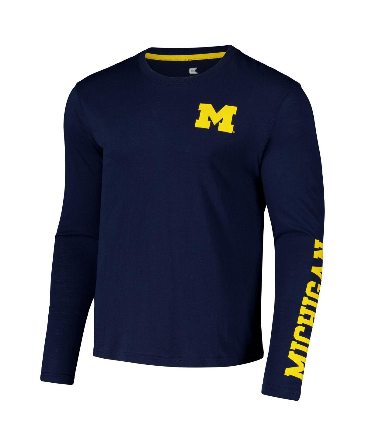 Colosseum Men's Navy Michigan Wolverines Logo Lockup 3-hit Active Blend Long Sleeve T-shirt In Navy