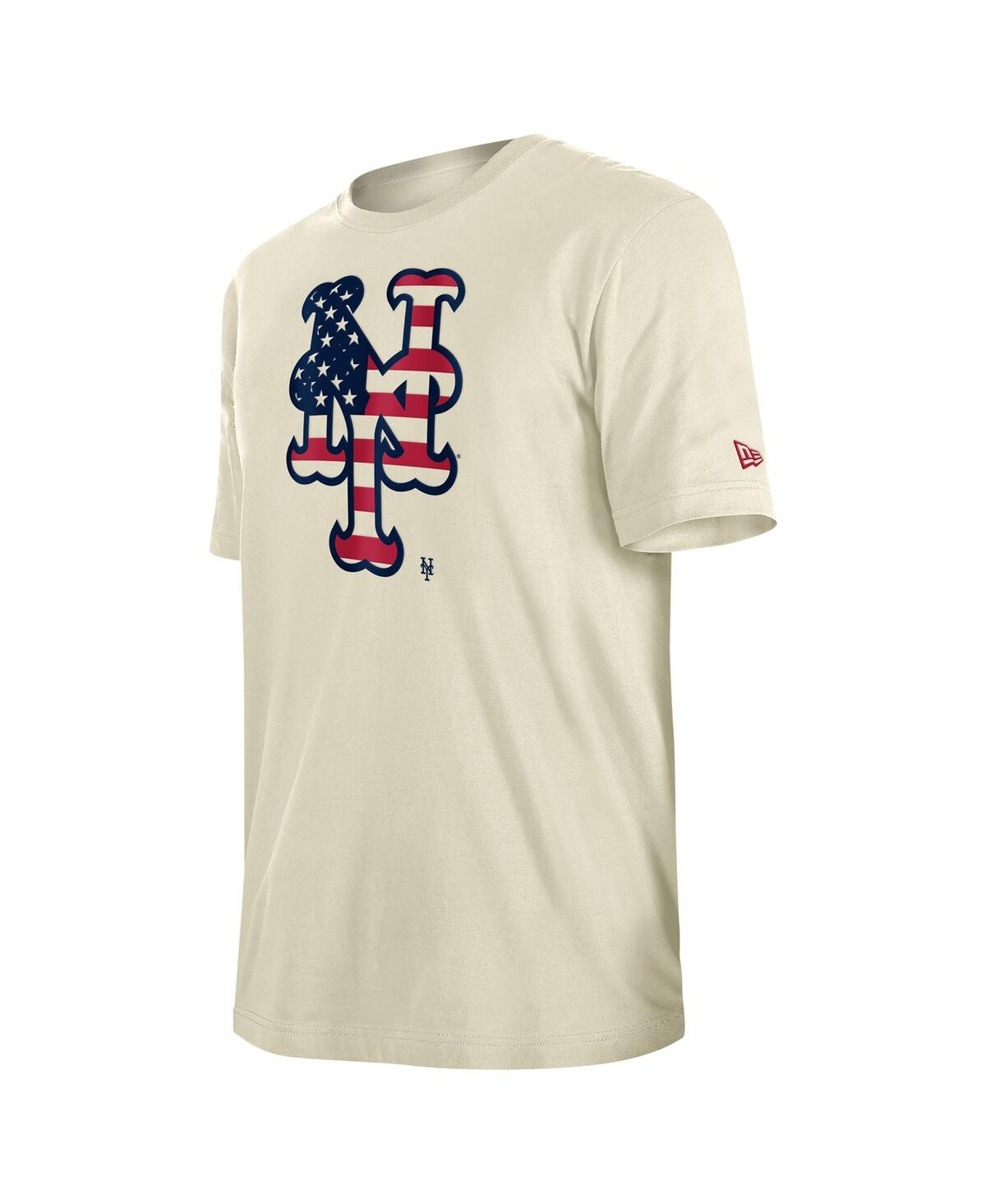 NEW ERA MEN'S CREAM NEW YORK METS 4TH OF JULY FLAG FILL T-SHIRT 