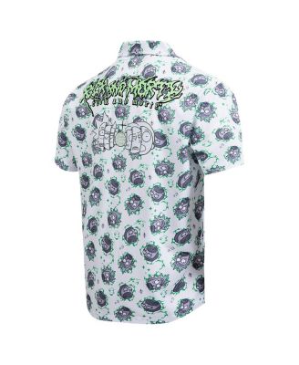 Men's White Rick and Morty 90's Rave Rickvival Showing Brain Button-Up Shirt