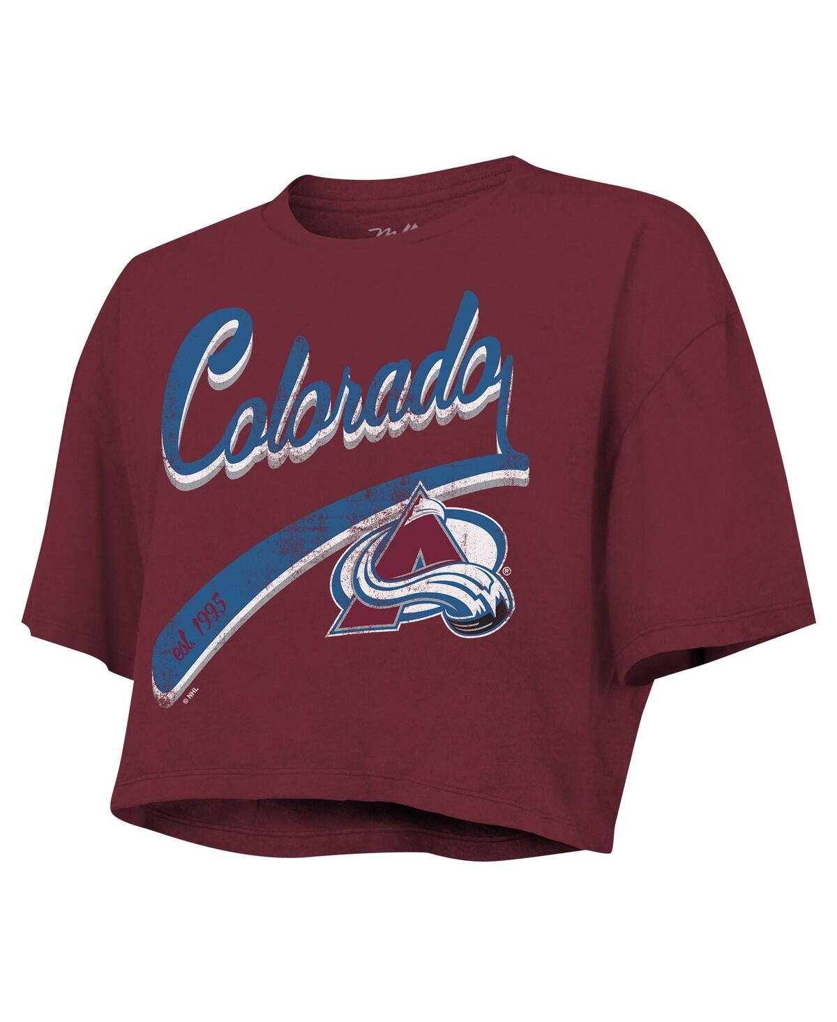MAJESTIC WOMEN'S NATHAN MACKINNON MAROON COLORADO AVALANCHE BEHIND THE NET BOXY NAME NUMBER CROPPED T-SHIRT 