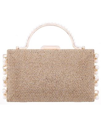 Cultivated Pearl Dangle Crystal Embellished Minaudiere Clutch