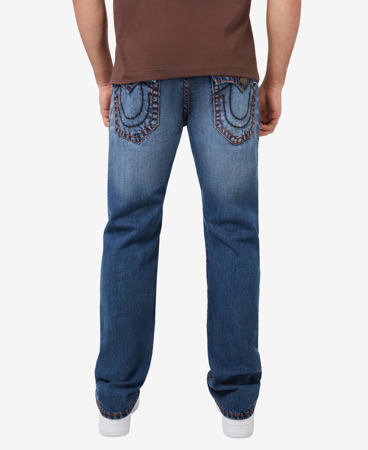 True Religion Men's Ricky Straight Super T Flap Jeans - Heathland Medium Wash With Rips