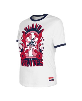 Women's White Atlanta Braves Oversized Ringer T-Shirt