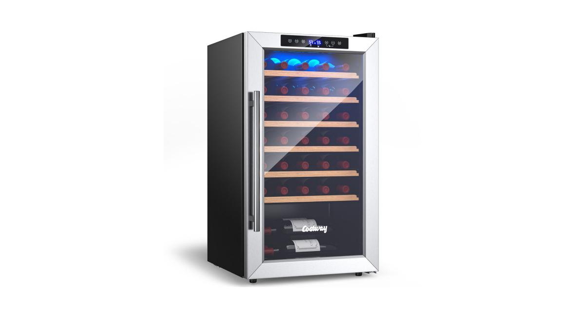 Slickblue 20 Inch Wine Refrigerator for 33 Bottles and Tempered Glass Door-Silver