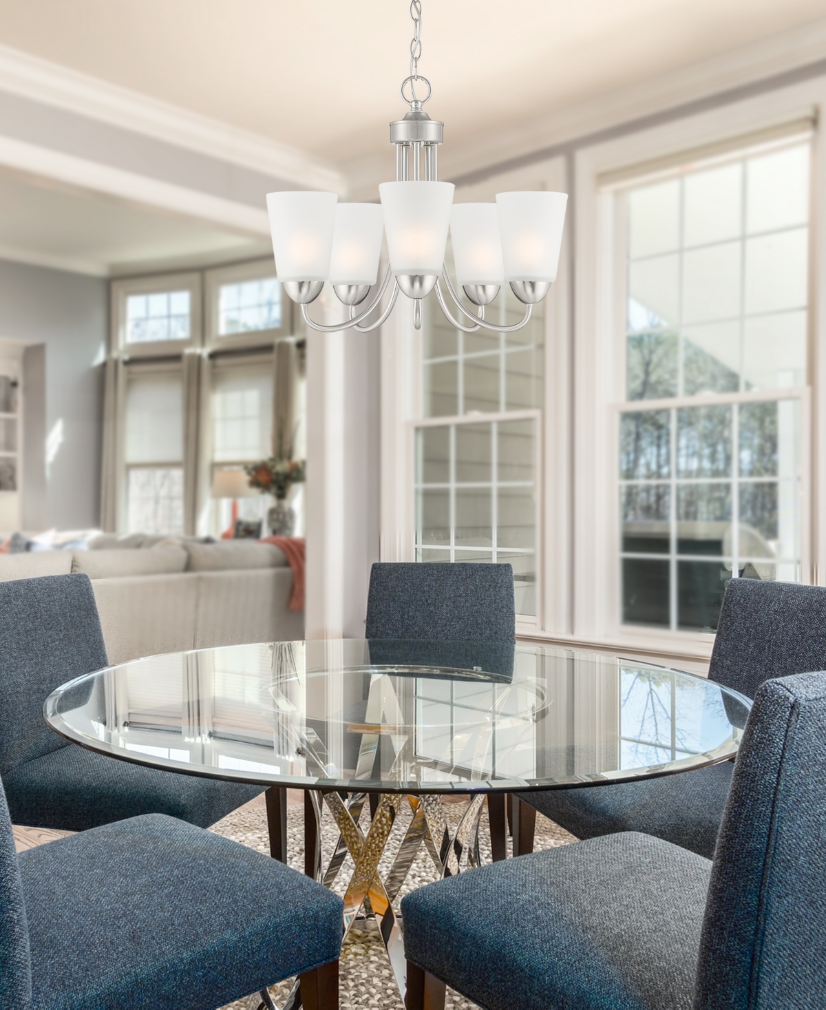 Designer's Fountain Malone 20" Metal 5 Light Chandelier In Brushed Nickel