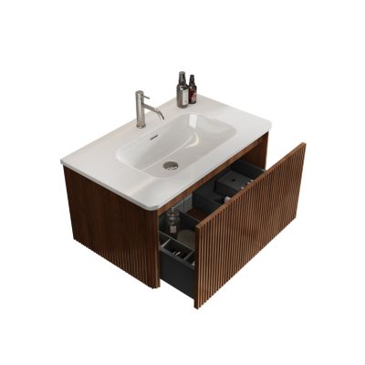 Etna 30" Striped Walnut Vanity w/ White Ceramic Sink