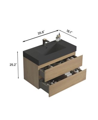 36" Natural Oak Vanity w/ Sink & Ample Storage