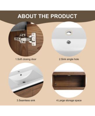 36" Brown Bathroom Vanity with Resin Sink and Cabinet