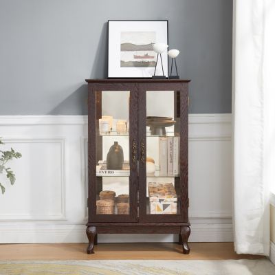 2-Door Curio Cabinet with Tempered Glass