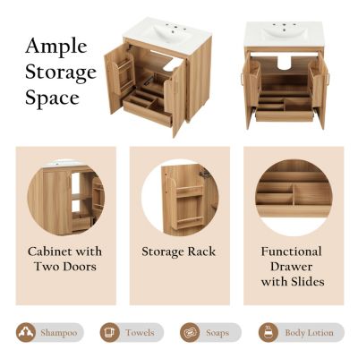 30" MDF Board Bathroom Vanity with Sink, Cabinet, and Drawer