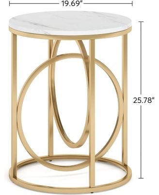 20" Single-Piece Faux Marble End Table with O-Shaped Base Accent Table
