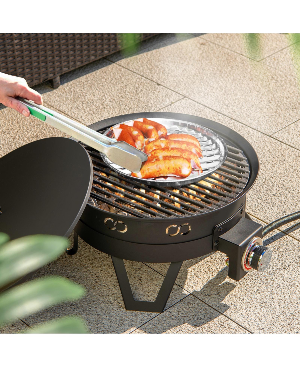 Slickblue 17 Inch Portable Gas Fire Pit with Folding Legs and Removable Grill for Camping-Black