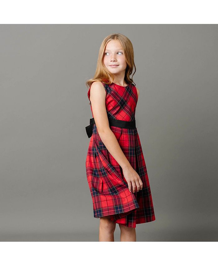 Hope & Henry Girls' Sleeveless Pleated Party Dress with Waist Sash