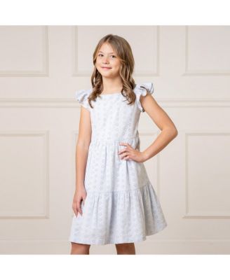 Little Girls Flutter Sleeve Tiered Eyelet Dress