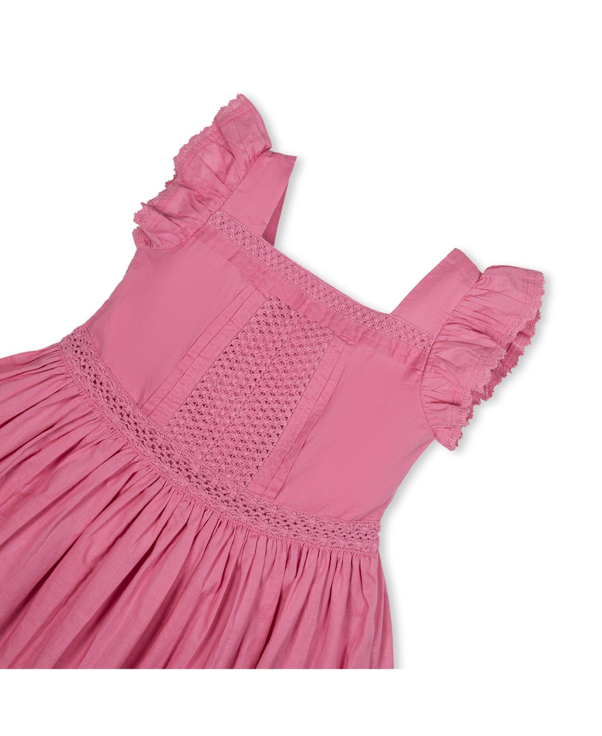 Hope & Henry Girls' Flutter Sleeve Tiered Maxi Dress with Crochet Trim, Toddler