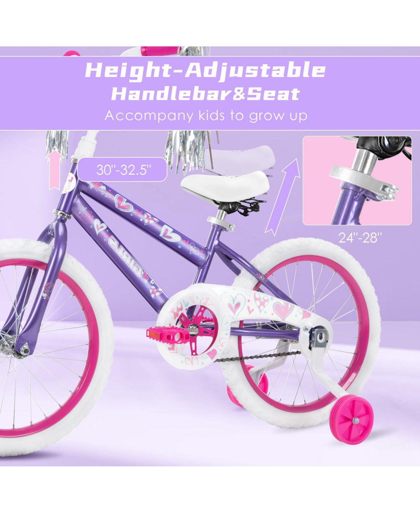 Детская игрушка SUGIFT Kids Bike for Girls, Removable Training Wheels Included, Toddler Bike Bicycle for Kids Ages 4-12 Years Old, цвет: Фиолетовый — фото 5