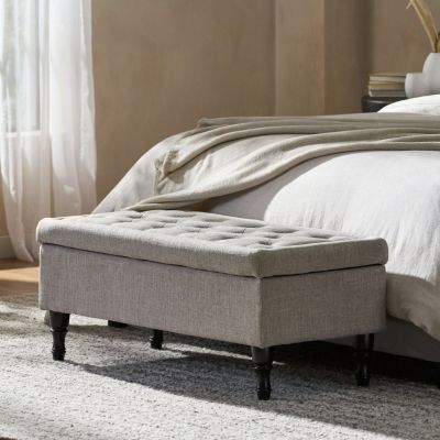 Logan Tufted Storage Ottoman With Grey Fabric