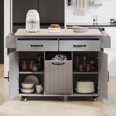 Multipurpose Kitchen Island with Tilt-Out Trash Can